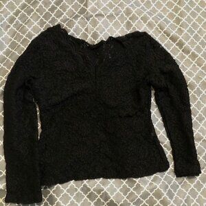 Black Quarte sleeve Lace partial see through top